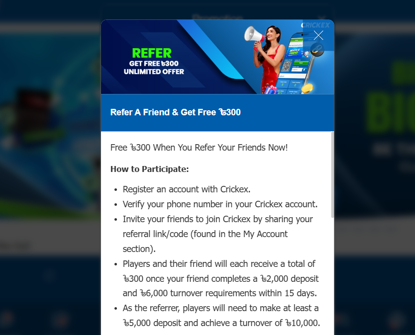 Crickex app referral code in Bangladesh
